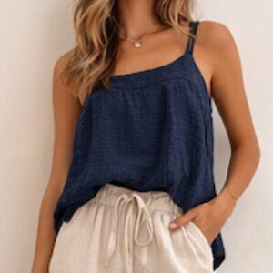 Joe Fresh Cotton Gauze Swing Tank Blue | Flowy Boho Summer Top | M
